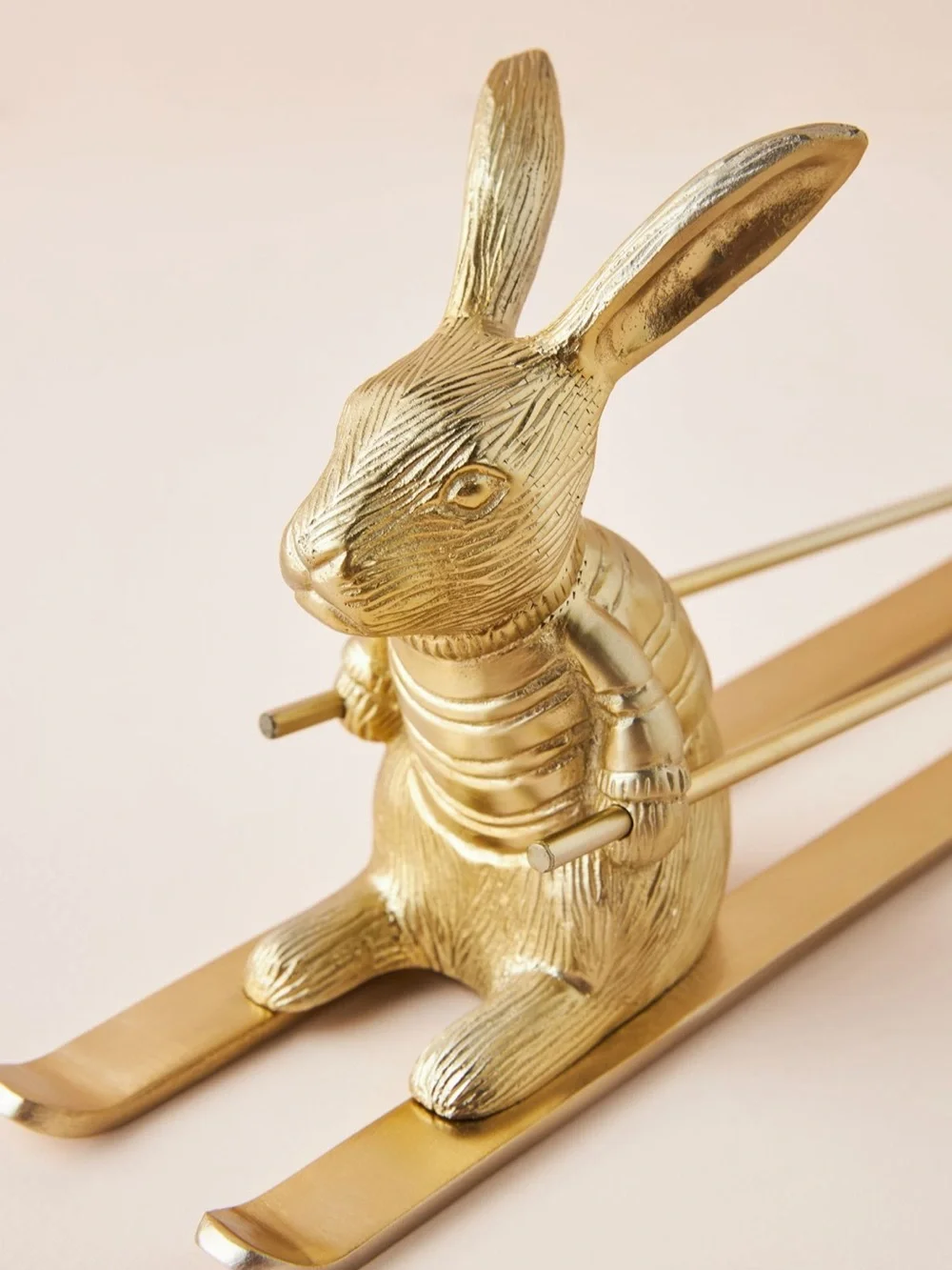 Anthropologie Skiing Hare Rabbit Wine Bottle Holder in Gold Brass